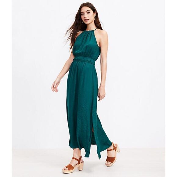LOFT Green Animal Print Pleated Sleeveless Maxi Dress Size 2. NEW - Picture 1 of 11